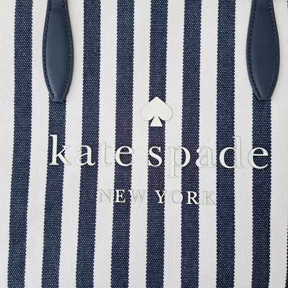 NEW KATE SPADE Street Tote Bag Blazer Blue White Stripe Small Side Snap $299 - Picture 7 of 11